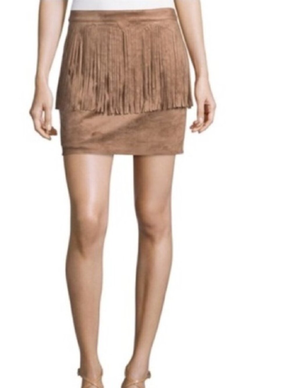 Philosophy Faux Suede Fringe Mini Skirt Soft Tan Brown Size 2 EUC